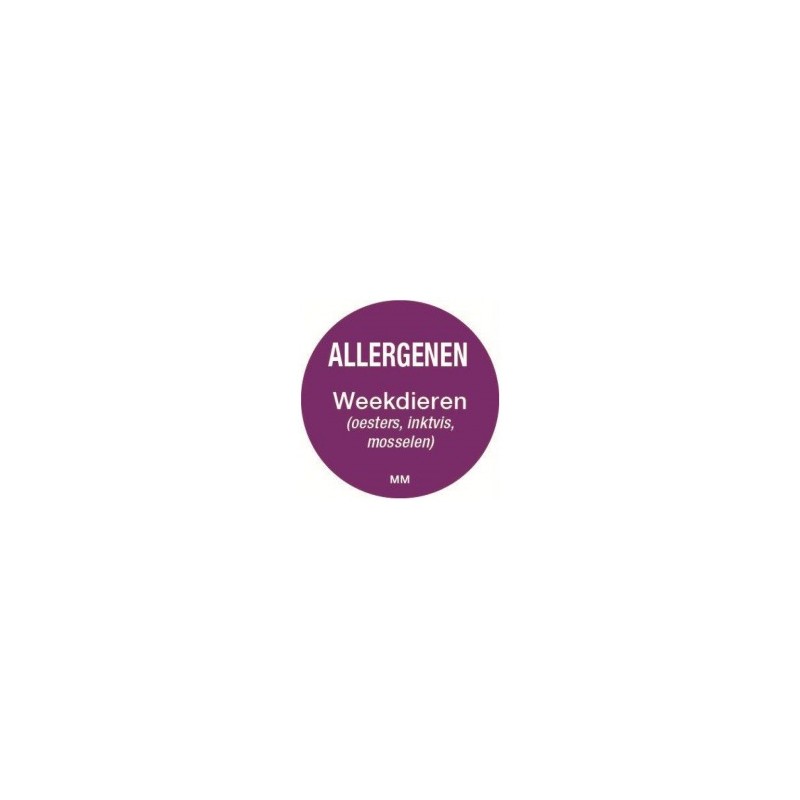 Allergie sticker 'Weekdieren' rond 25 mm, 1000/rol